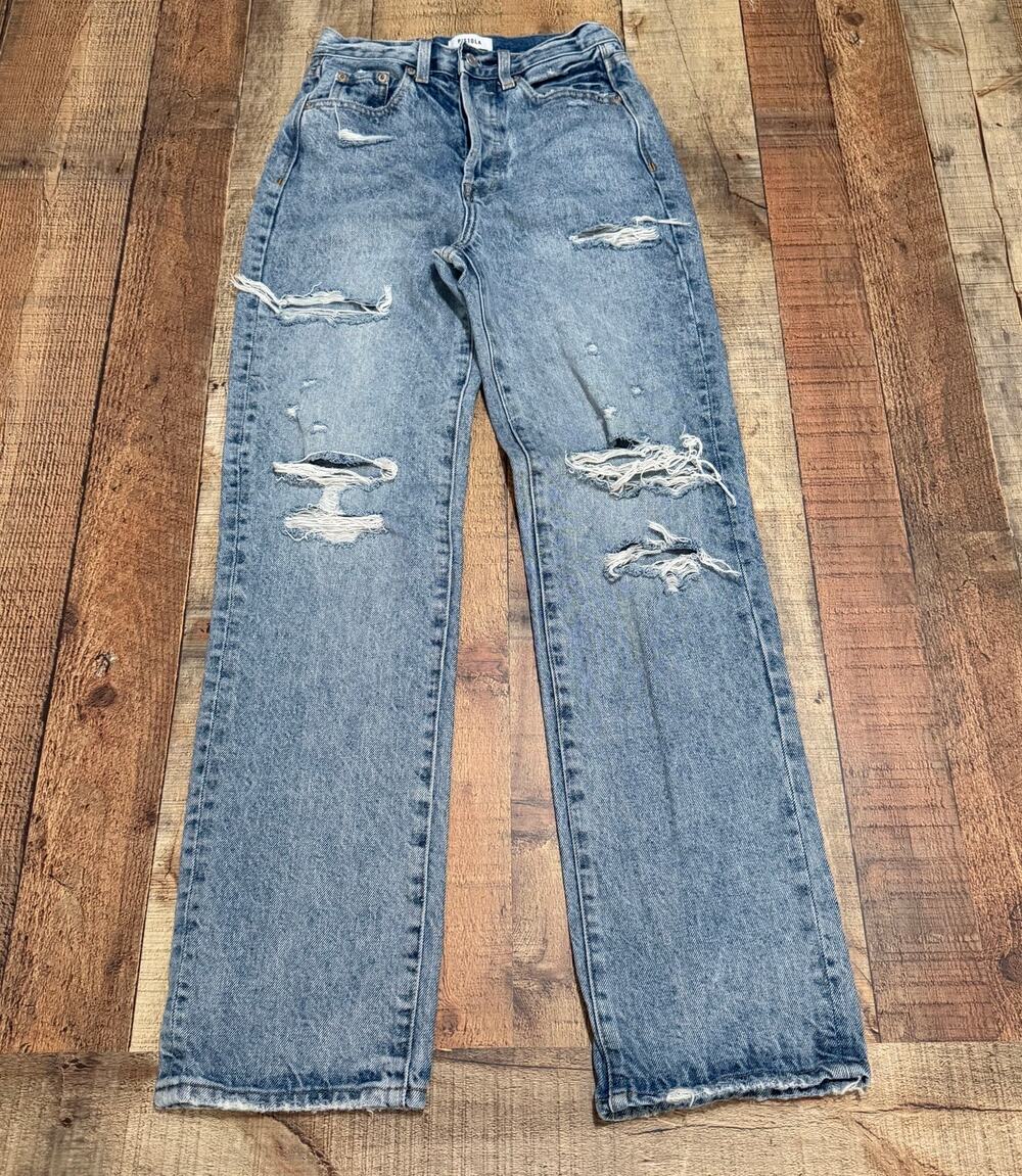 Pistola Women's Medium Denim Cassie Super High Rise Straight Sz 24 Boho Festival